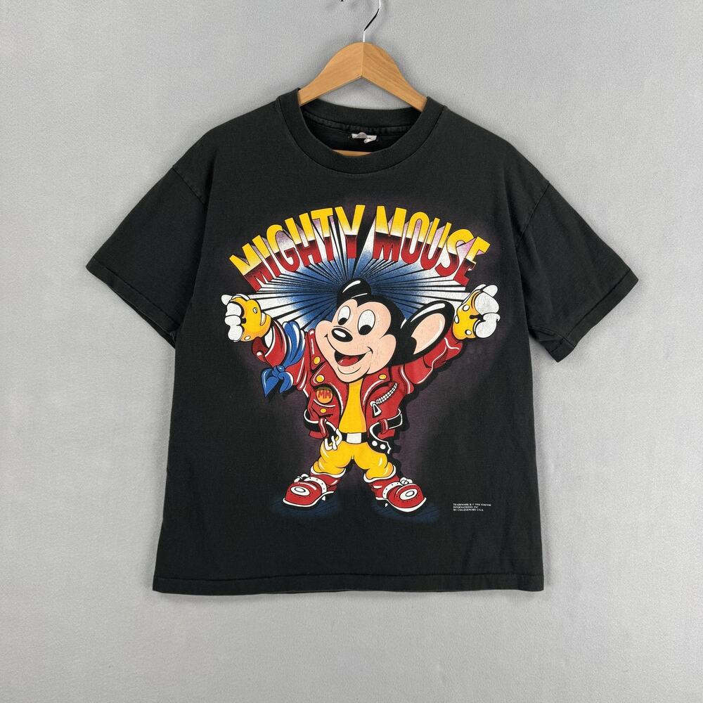 Vintage Mighty Mouse Shirt Mens XL Black Cartoon Graphic College Ware USA 90s